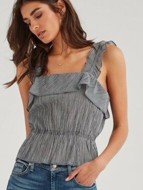 7 For All Mankind Gray Ruffle Smocked Camisole
